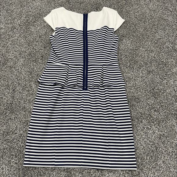Ivy & Blu Striped Ponte Knit Peplum Dress, Navy Blue White, Size 100 - Picture 3 of 13
